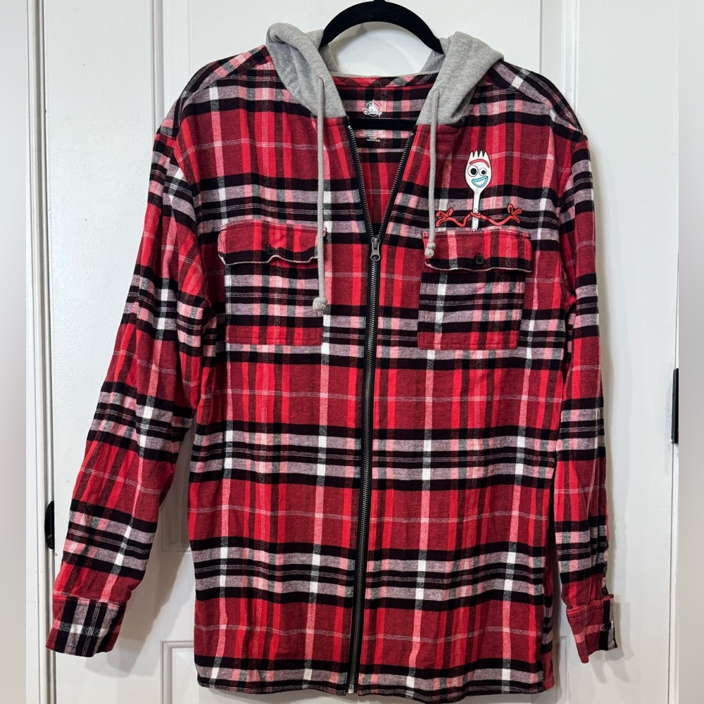 DISNEY x TOY STORY WOMENS FORKY GRAPHIC ZIP UP FLANNEL MEDIUM - Picture 2 of 9